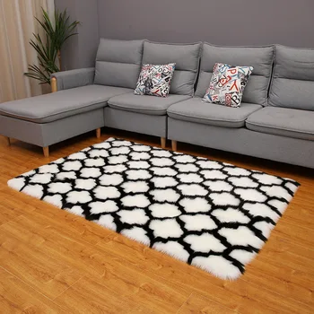 

Black And White Fluffy Carpet Sheepskin Rug Imitation Fur Home Living Room Tatami Mat Flooring Kids Bedroom Warm Carpet Washable