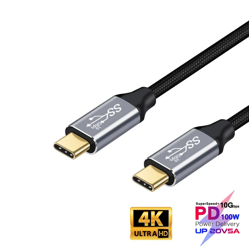 Gold-Plated 100W 5A Type C Cable 4K@60Hz USB-C USB3.1 Gen 2 10Gbps Fast Charging Cord For MacBook iPad Pro SAMSUNG Thunderbolt 3
