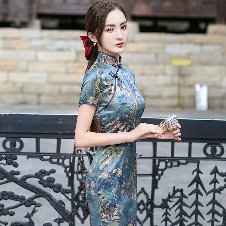 Modern Qipao Dress Silk Chinese Traditional Women Dresses Cheongsam Elegant Vestidos Wedding Party Dress Plus Size for Women