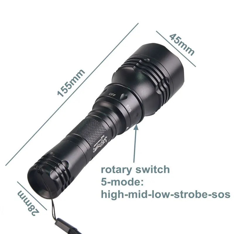 TMWT Водонепроницаемый Дайвинг факел 2000LM CREE XM-L2 T6 LED холодный белый свет фонарик с 18650 Батарея