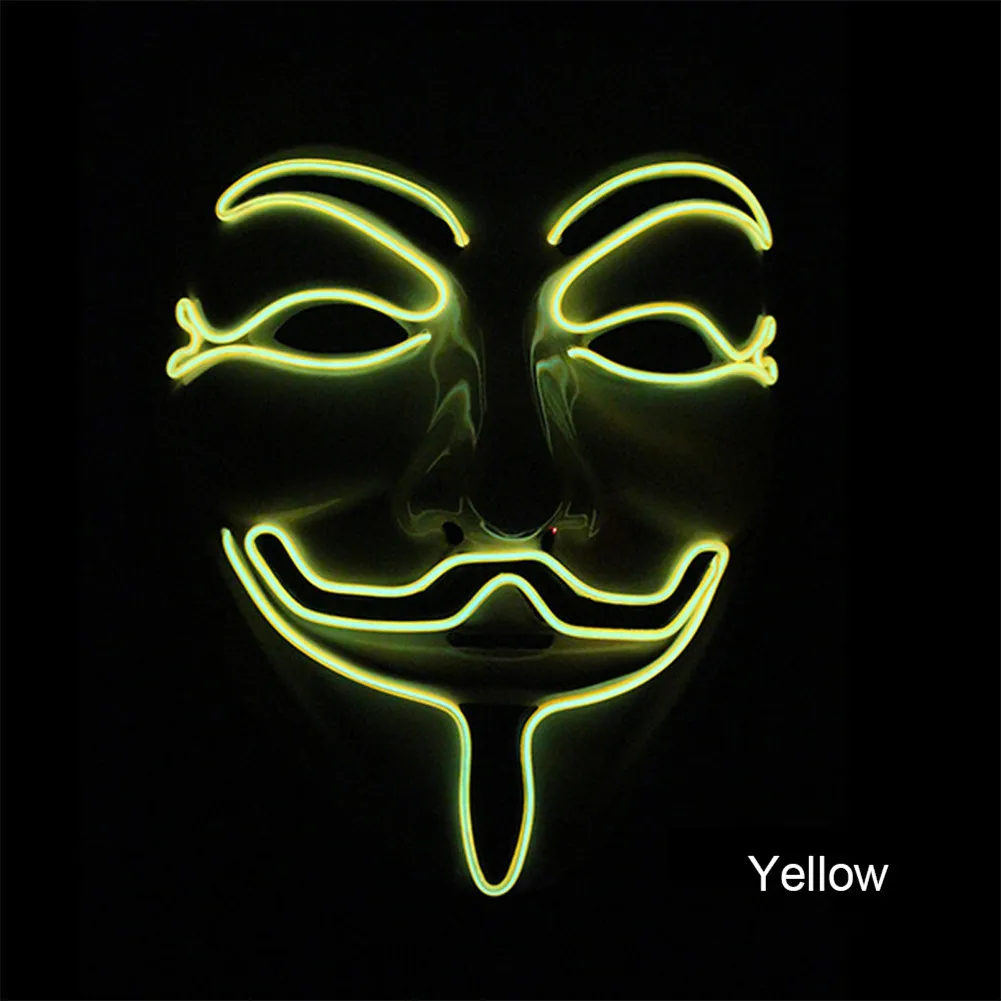 Светящаяся маска V для туши Vendetta Led Guy Fawkes Masque маскарадные маски вечерние тушь на Хэллоуин светящаяся Маскарадная маска - Цвет: Yellow