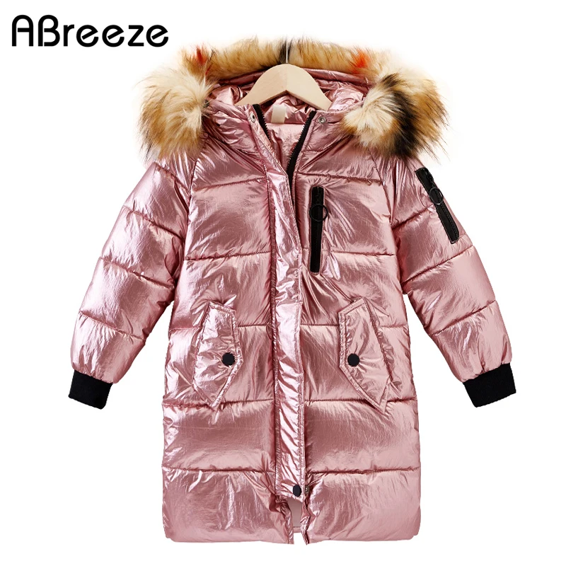 Многослойные куртки для девочек; коллекция года; детская зимняя одежда; пальто для девочек; теплые длинные пуховые пальто с меховым воротником и капюшоном для детей; верхняя одежда