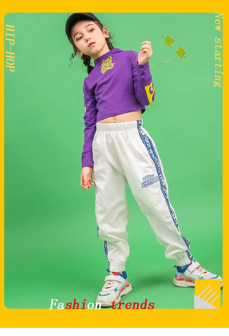 Детская одежда в стиле хип-хоп детский танцевальный костюм для девочек в стиле джаз уличный весенний укороченный топ, штаны для бега, комплект одежды для бальных танцев, одежда для сцены