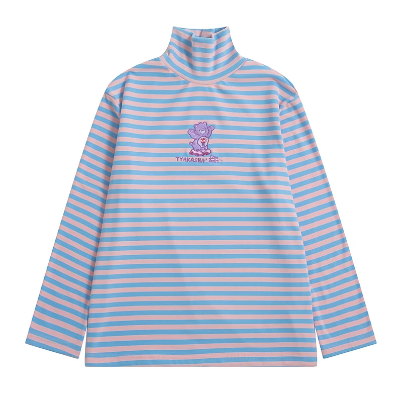 

Winter New Women's Preppy Style Turtleneck Striped Loose Long-sleeved T-shirt Suitable For Teenage Girls High-quality Pullovers