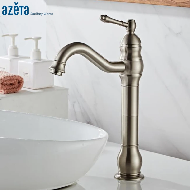 

Azeta European Style Basin Faucet Brushed Nickel Brass Basin Mixer Crane Bathroom Sink Faucet Single Lever Basin Tap AT7506BN