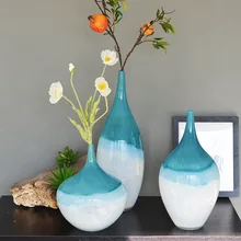 Синие и белые цветные стеклянные изделия из американского стекла, натуральные украшения, Геометрическая ваза, украшение для дома