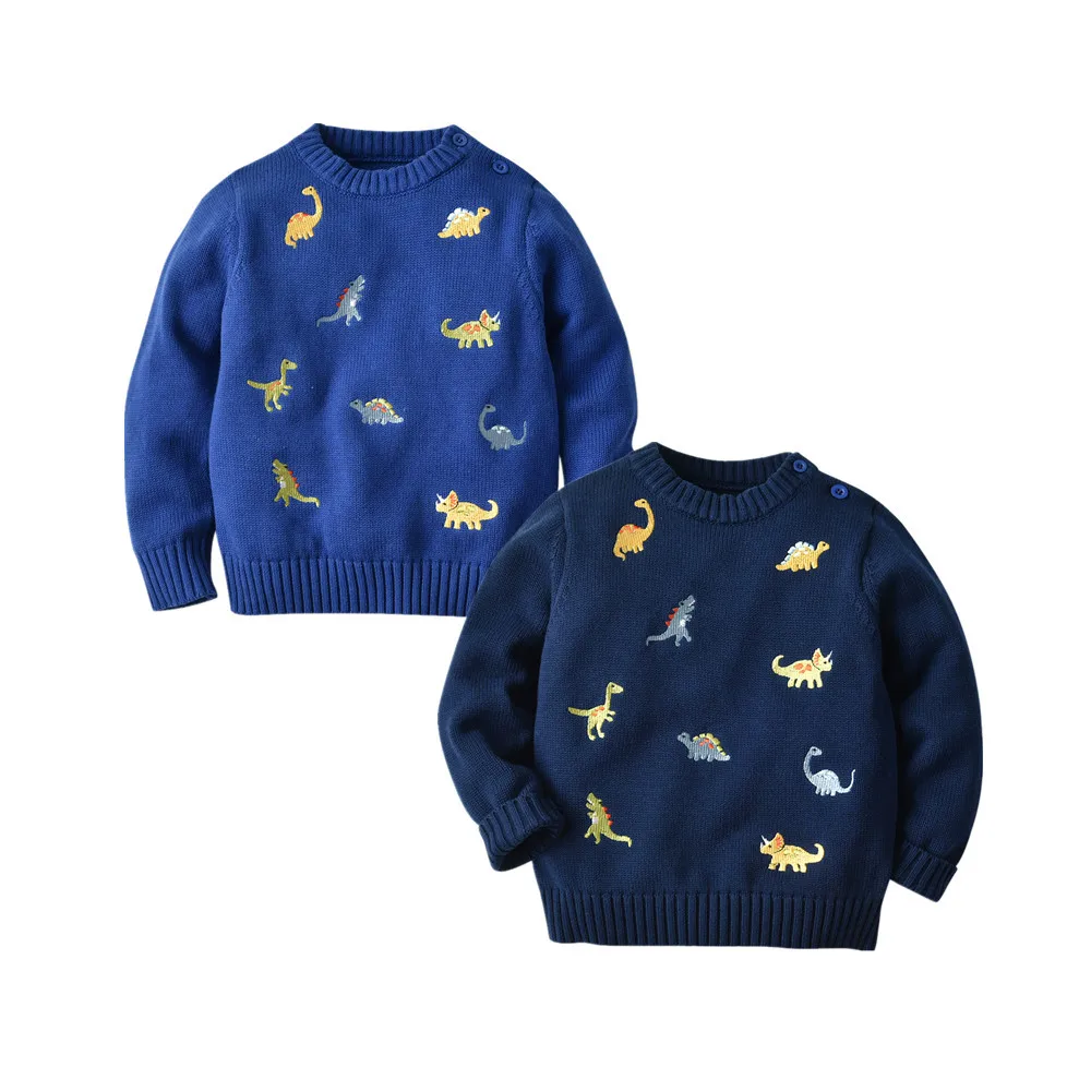 

Children's Clothing Autumn Winter Knitted Boys Sweaters Cute Baby Dinosaurs Pull Fille Boy Pullover Shoulder Button Sweterek