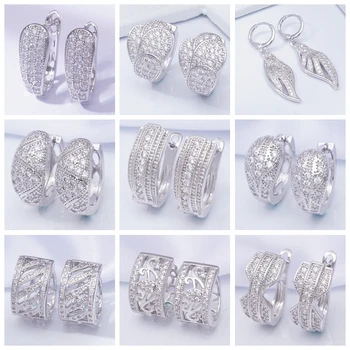 

White gold Color Delicate AAA Cubic Zirconia Small Hoop Earrings for Women Bridal Wedding Earrings Geometric Hoops