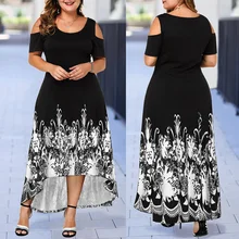 Вечернее Летнее платье размера плюс, женское Модное Элегантное ТРАПЕЦИЕВИДНОЕ ПЛАТЬЕ С Коротким Рукавом и цветочным принтом, большие вечерние платья для женщин