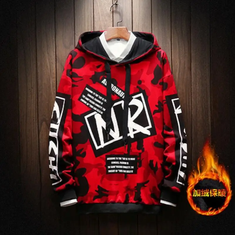 Мужской флисовый Свободный пуловер с капюшоном, модная камуфляжная куртка для подростков, осеннее пальто для отдыха, мужские толстовки - Цвет: Thick
