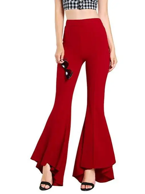 Весенние новые женские эластичные с высокой талией модные брюки-трубы для офисных леди расклешенные брюки - Цвет: Красный