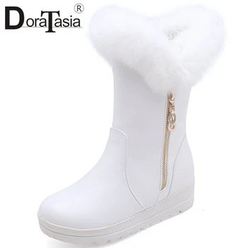 

DORATASIA Size 30-42 Brand Design Warm Fur Snow Boots Fashion Zipper Ladies Height Increasing Non-slip Platform Boots Women