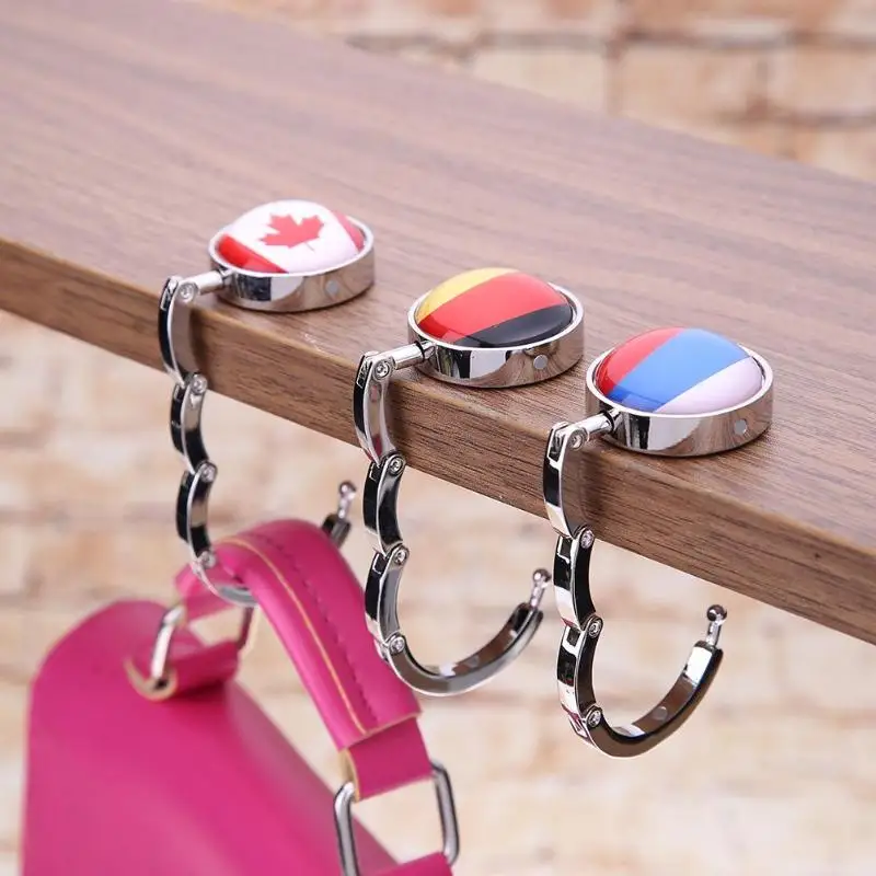 

National Flag Handbag Hook Portable Folding Handbag Hanger Bag Desk Hanger Multiple Bag Desk Foldable Hanger Purse Bag Hook