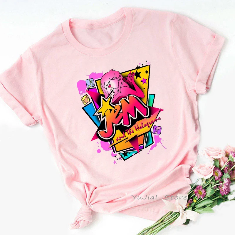 T-Shirt Frauen Kleidung lustige Jem und das Hologramm rosa T-Shirt weibliche Harajuku Shirt Sommer Tops T-Shirt Femme
