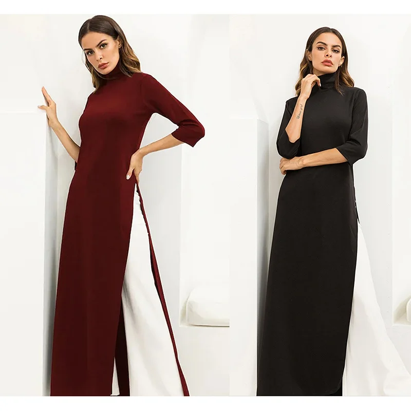 Женское длинное платье, сексуальный пуловер, водолазка, платье, vestidos, с высоким разрезом, вязаное, эластичное, платья размера плюс