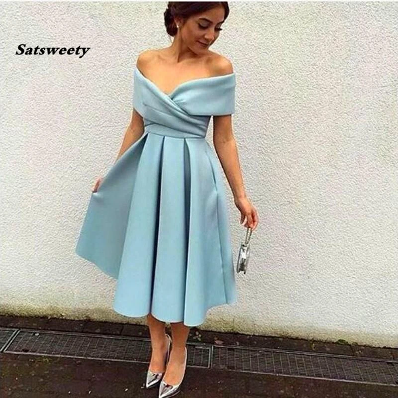 same as picture Vestido de festa Curto, сексуальное короткое вечернее платье с открытыми плечами, платье для коктейлей, длиной до колен, плиссированное синее коктейльное платье - Цвет: same as picture