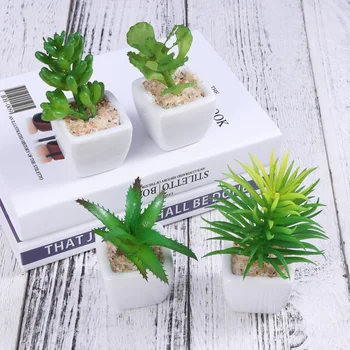

4pcs Decorative Faux Succulent Artificial Succulent Fake False Simulation Plants with White Ceramic Pots