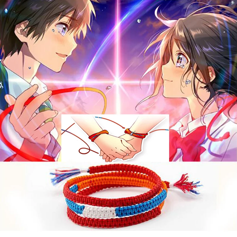 

Fashion Women Men Anime Your Name Bracelets Japan Movie Model Braided Red Kabbalah Ropes Bracelets Pulseras Jewelry For Lovers