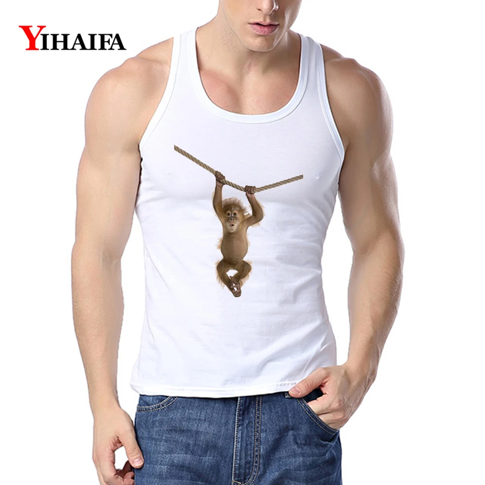 YIHAIFA Hipster Mens Tank Top Funny Monkey Animal Printed Undershirt Bodybuilding Singlet Fitness Sleeveless Vest Gym Clothing | Мужская