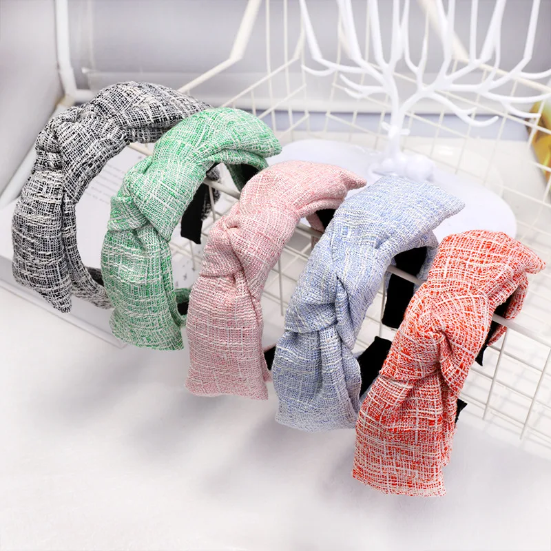 

2019 Fashion Winter Wool Hair Bands For Women Plaid Headband Girls Hair Accessories Hair Bow Hoop For Hair Bow bandeau cheveux