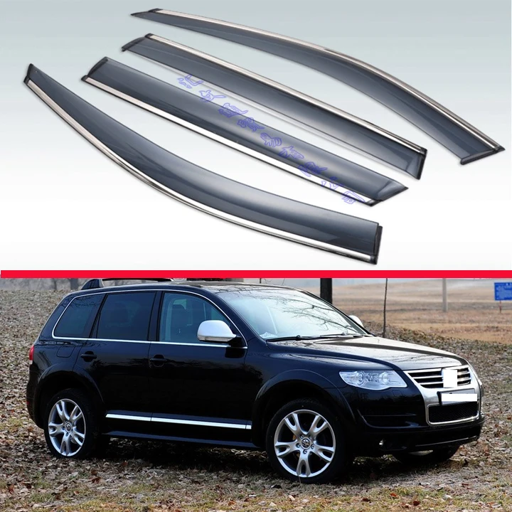 Для VW Touareg 2007-2010 пластиковый внешний козырек вентиляционные Шторы окно Защита от солнца и дождя дефлектор 4 шт