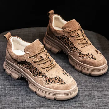 

2019 Printemps New Leopard Cuir Femmes Plate-forme Chunky Baskets Mode Femmes Plat Semelle Chaussures Femme Chaussures R5-46
