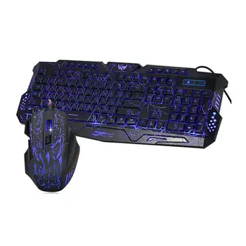 

J60 English Crack Mouse Keyboard Set Colorful Backlit Gaming Mouse Tri-color backlit keyboard