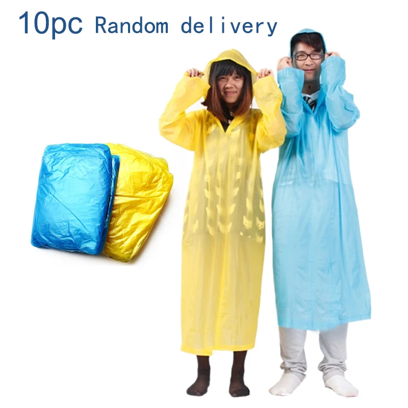 10pc Random delivery Одноразовый дождевик для взрослых, аварийный водонепроницаемый капюшон, пончо для путешествий, кемпинга, должен дождевик, унисекс, случайный цвет - Цвет: 10pc Random delivery