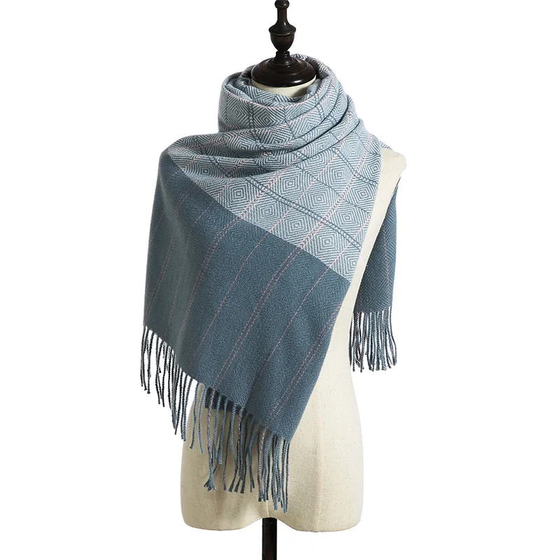 

2020 autumn and winter new scarf women simple Japanese cute imitation cashmere scarf geometric pattern mid-length warm shawl