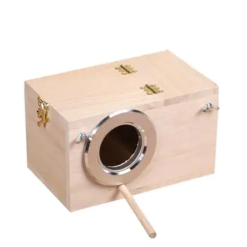 

Bird Parrot Holder Wooden Bird Nesting Organizer Clear View Window Bird House Pet Bird Parrot Cages Nests