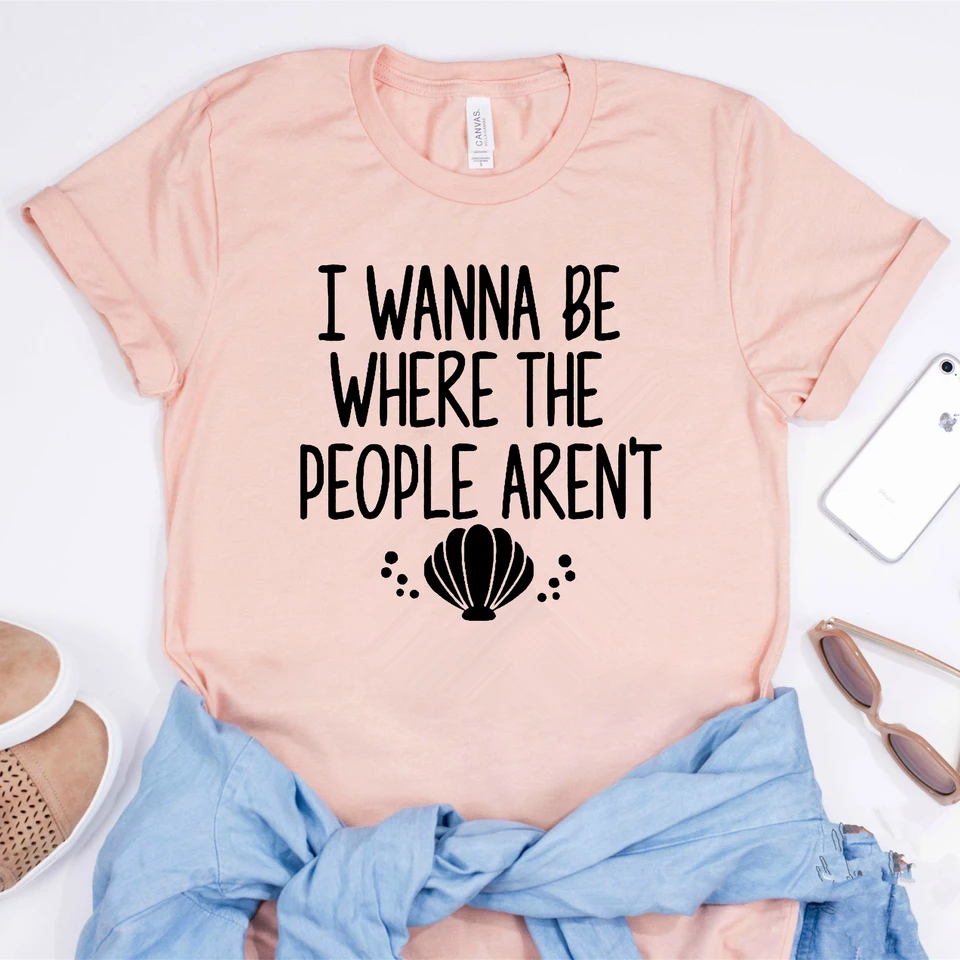 Dauocie Women's Funny Graphic T-Shirt – 'I Wanna Be Where The People Aren't' Letter Print, Short Sleeve Tee