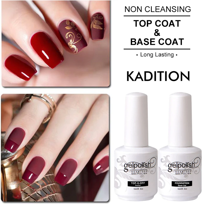 KADITION 2 шт. Базовое покрытие и верхнее 15 мл Basecoat Гель-лак замачиваемый УФ