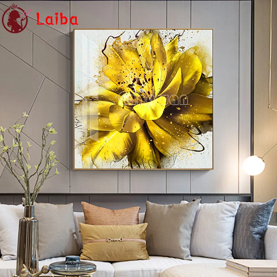 Diamond Embroidery Flowers Picture Of Rhinestones Home Decor Painting Mosaic yellow golden Lily Cross Stitch Handmade | Дом и сад