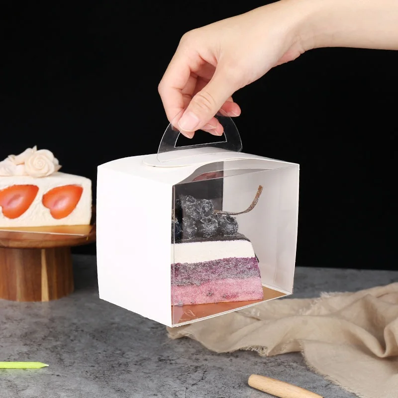 200 teile/los tragbare transparente weiße Papp schicht geschnittene Stücke gewürfelte Torten schachtel mit Mousse schachtel West Point Box – Detail 1