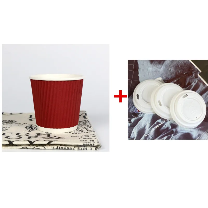 cup and lid2 50 шт. 4oz100ml одноразовые двойной слой гофрокороб маленькая чашка для кофе, из бумаги, чашки толщиной с защитой от ожогов чашки для горячих напитков с крышкой - Цвет: cup and lid2