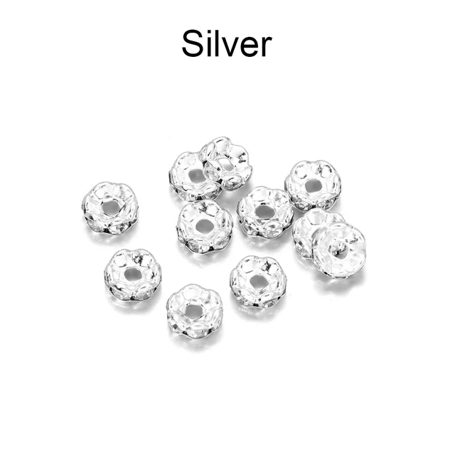 50pcs/lot 4 6 8 10mm Gold  Rhinestone Rondelles Crystal Bead Loose Spacer Beads for DIY Jewelry Making Accessories Supplie Silver 02