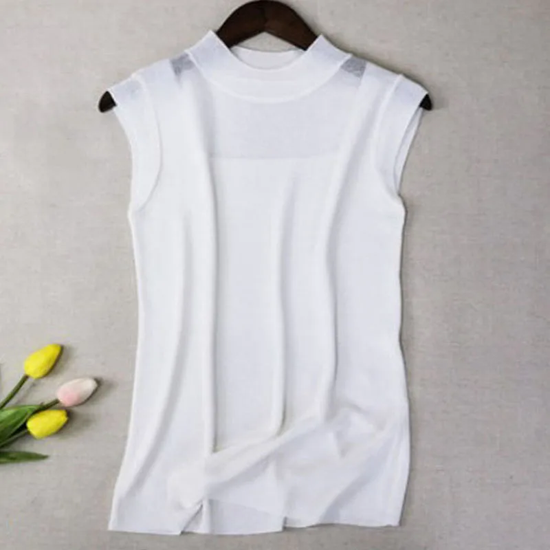 

The New Summer Camisole Suspenders Hollow Out Tops Women Ice Silk Knitted Vest Solid Color Sleeveless Tops Wholesale