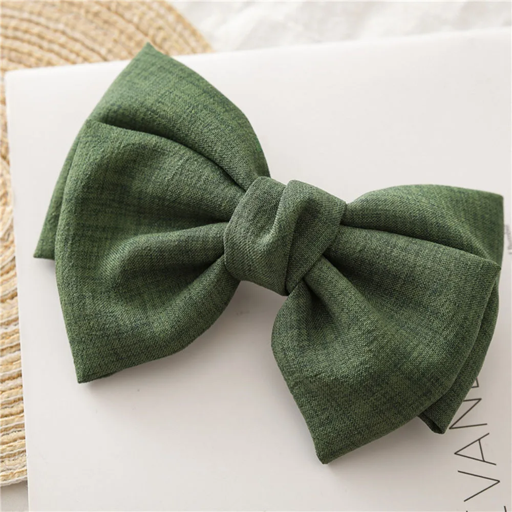 Vintage Fashion Linen Oversized Bow Hair Clip Korean Headwear Ponytail Clip Simple Fabric Woman Head Flower Gift - Цвет: 1