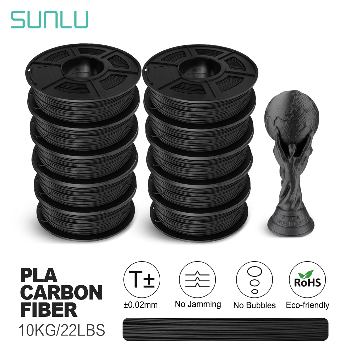 SUNLU PLA Carbon Fiber 3D Filament 10 rolls/set Hardness Printer Black Color | Компьютеры и офис