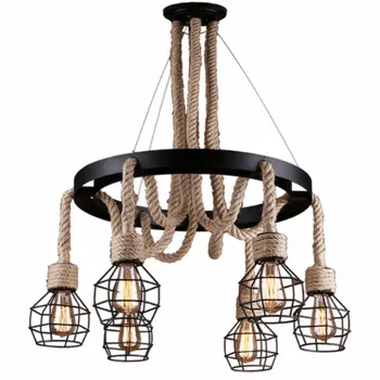 

Vintage Hemp Rope Iron Droplight Creative Restaurant Living Room Clothing Store Lamps American Industrial Chandelier Led Pendant