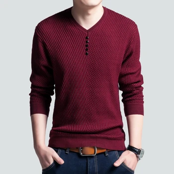 

Hot Sale High Quality Sweater Men Casual V-neck Pullover Men Autumn Slim Fit Long Sleeve Shirt Mens Sweaters Knitted Cashmere