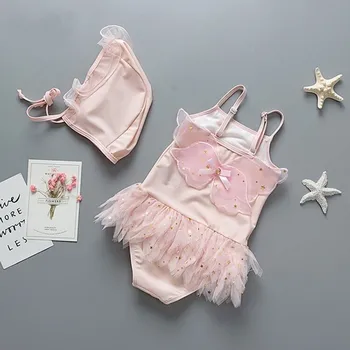 

dropship Baby Swimming Suit Summer Pink Angle Wings Baby Girl Swimwear Set Infant Toddler Kids Spa Bathing Clothing Beach Wear