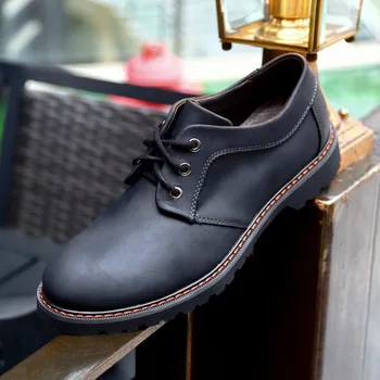 

Men's Casual Leather Shoes First Layer Cowhide Laces Single Shoes Men's Leather Business Handmade Leather Shoes Black Brown