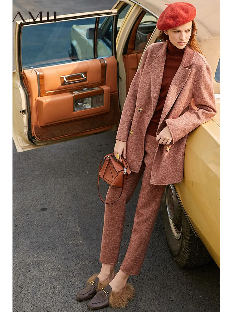 

Amii retro temperament Xiaoxiang style dress 2019 autumn new wool double-sided tweed coat trousers two-piece suit