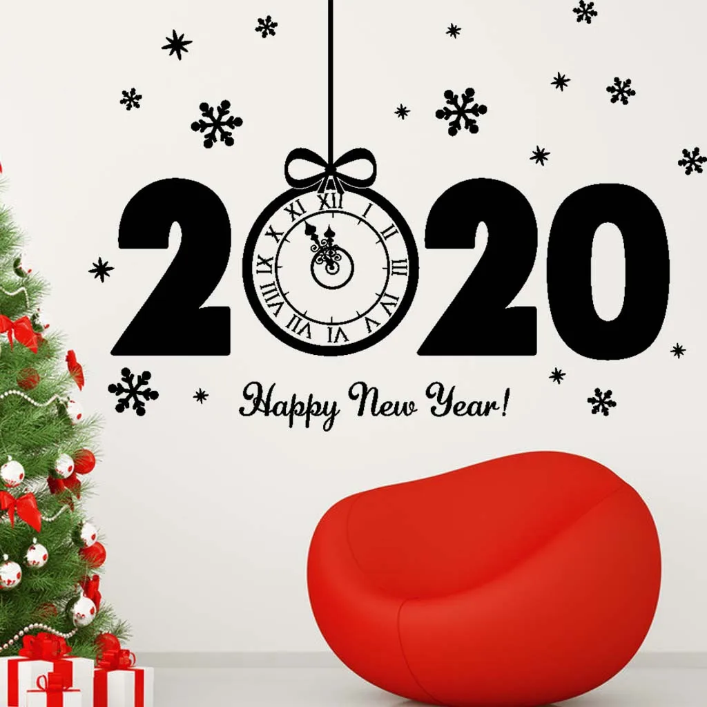 Счастливый новый год 2020 стикер на стену часы форма Декор окна креативные стены