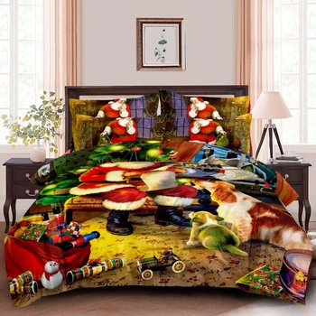 

Merry Christmas Bedding 3 Piece Set, Santa Claus Pattern Bedding Cover Set