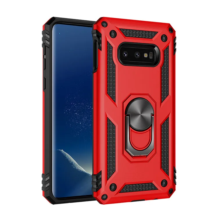 Роскошный бронированный противоударный чехол для samsung galaxy S10 S9 S8 Note 8 9 J5 J7 A6 A7 A8 A9 A30 A50 M10 20 автомобильный держатель кольцо чехол - Цвет: Red