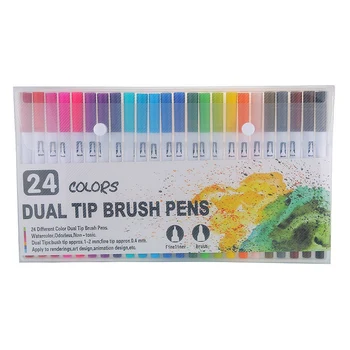 

24 Colors Marker Liner Drawing Watercolor Marker Pens Twin Head Brush Pen Painting Art Supplies