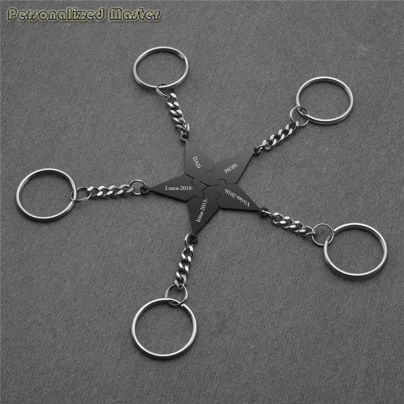 

Personalized Master Customized Engraved 5/6 Piece Stainless Steel Black Keyrings BFF Keychains for Friendship jewelry gift