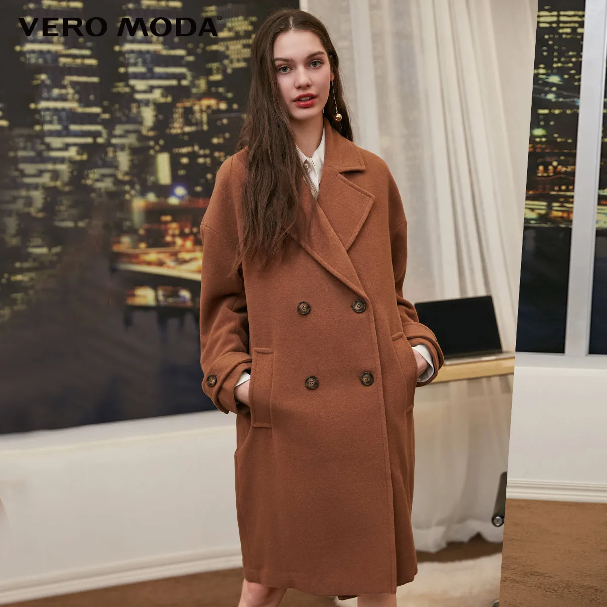 Vero Moda женское двубортное шерстяное пальто | 318327564 - Цвет: Burnt caramel